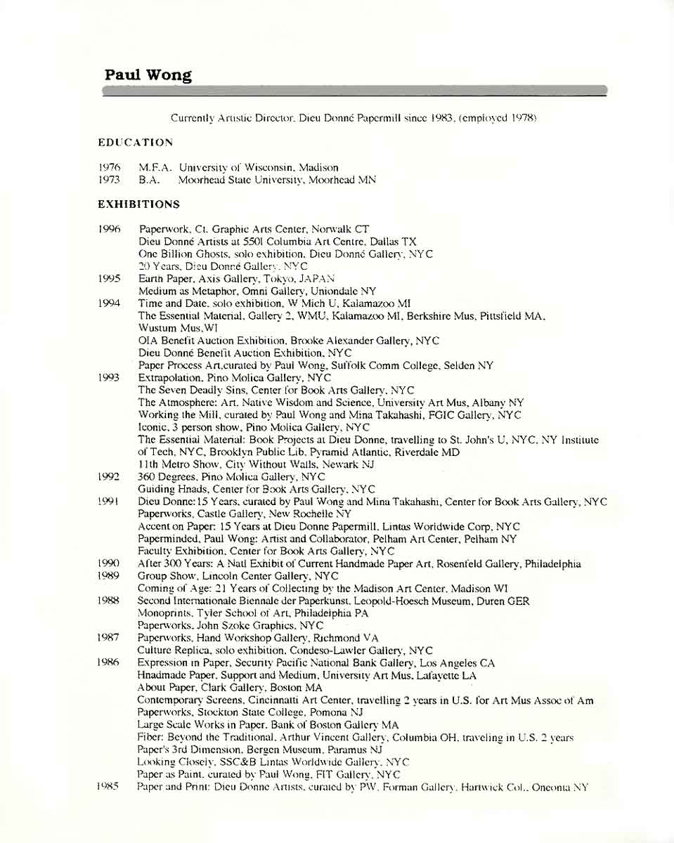 Paul Wong's Resume, pg 1